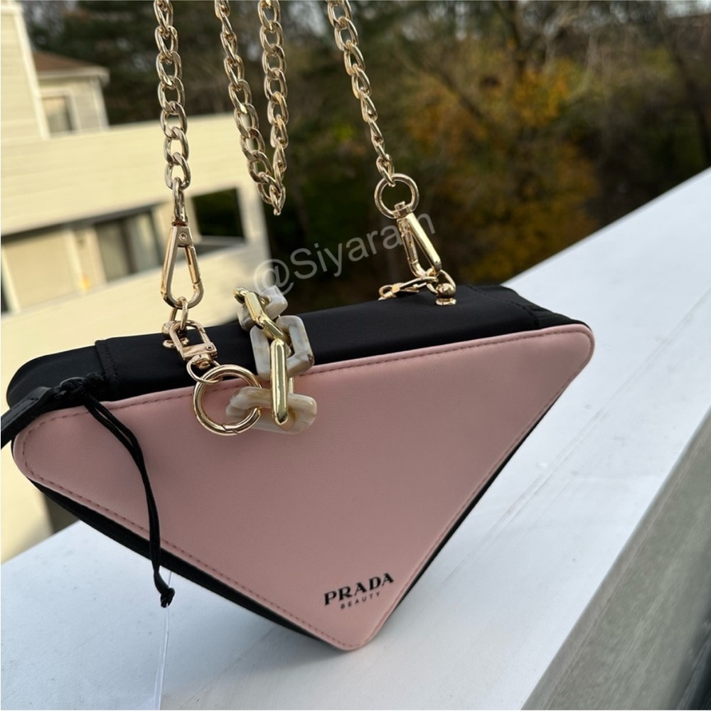 Prada Pink Triangle Clutch with Gold Chain - Picture 9 of 12